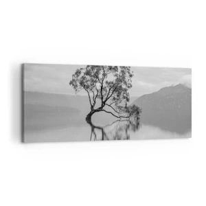 Quadro su tela - Stampe su Tela - Un albero solitario riflesso nell'acqua con le montagne sullo sfondo - 120x50cm - C'è un paese così - Decorazione murale moderna per soggiorno e camera da letto ARTTOR