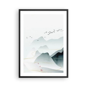 Poster in cornice nera - Montagne delicate e uccelli in una composizione minimalista - 50x70cm - Oltre le cime - Decorazione murale moderna per soggiorno e camera da letto ARTTOR
