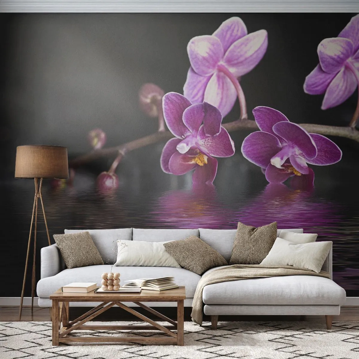 Fotomurali Premium Canvas - La bellezza riflessa dai gigli - Fiori, Orchidea, Natura - 250x175 cm
