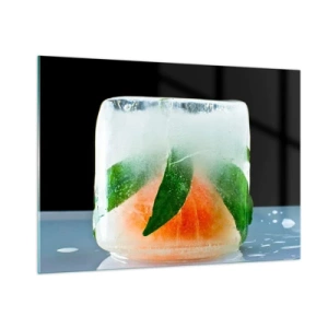 Quadro su vetro - Frutta e foglie congelate nel ghiaccio trasparente - 100x70cm - Freschezza e rinfresco - Decorazione murale moderna per soggiorno e camera da letto ARTTOR