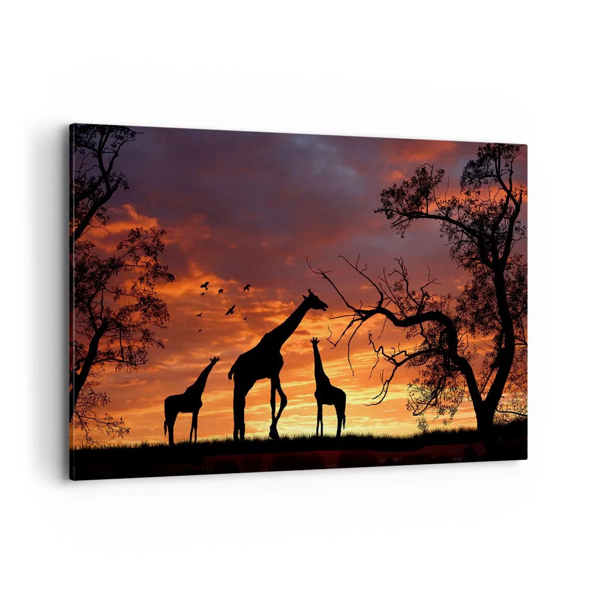 Quadro su tela - Stampe su Tela - Sagome di giraffe sullo sfondo del tramonto africano - 120x80cm - Piccola cena tra amici - Decorazione murale moderna per soggiorno e camera da letto ARTTOR