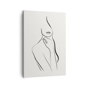 Quadro su tela - Stampe su Tela - Uno schizzo minimalista della silhouette di una donna su uno sfondo chiaro. - 50x70cm - Onda di malinconia - Decorazione murale moderna per soggiorno e camera da letto ARTTOR