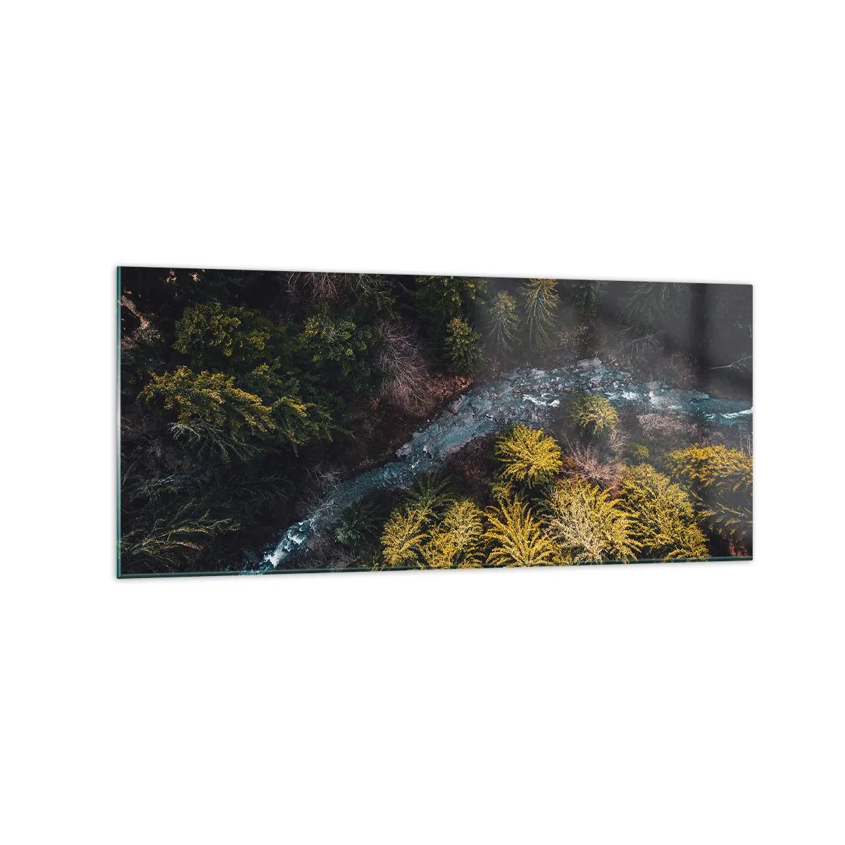 Quadro su vetro - Una vista dall'alto di una foresta con un fiume tortuoso - 120x50cm - Sempre più veloce - Decorazione murale moderna per soggiorno e camera da letto ARTTOR