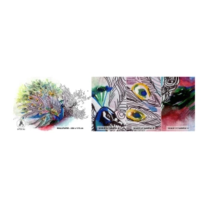 Campione di Fotomurale Premium Canvas - Con orgoglio contro il grigio - Uccello, Pavone, Piume - 100x30 cm