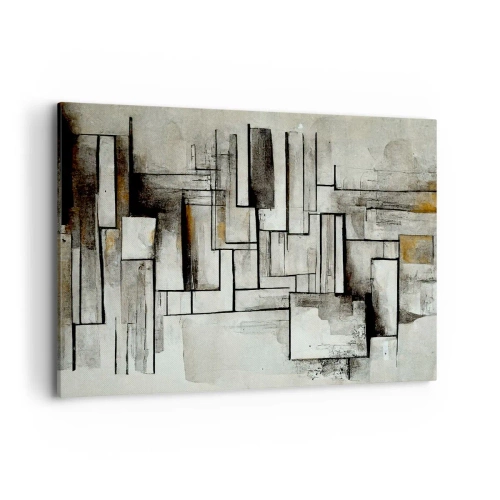 Quadro su tela - Stampe su Tela - Rettangoli astratti nelle tonalità del grigio e del nero - 100x70cm - La forza della semplicità - Decorazione murale moderna per soggiorno e camera da letto ARTTOR