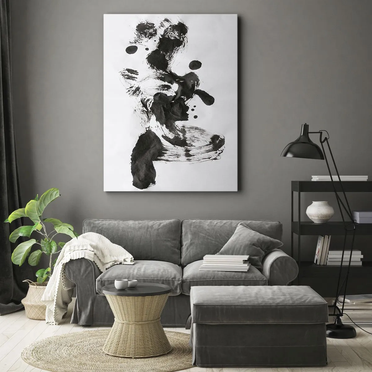 Quadro su tela - Stampe su Tela - Composizione astratta di macchie nere su sfondo bianco - 50x70cm - C'è un senso nella follia? - Decorazione murale moderna per soggiorno e camera da letto ARTTOR