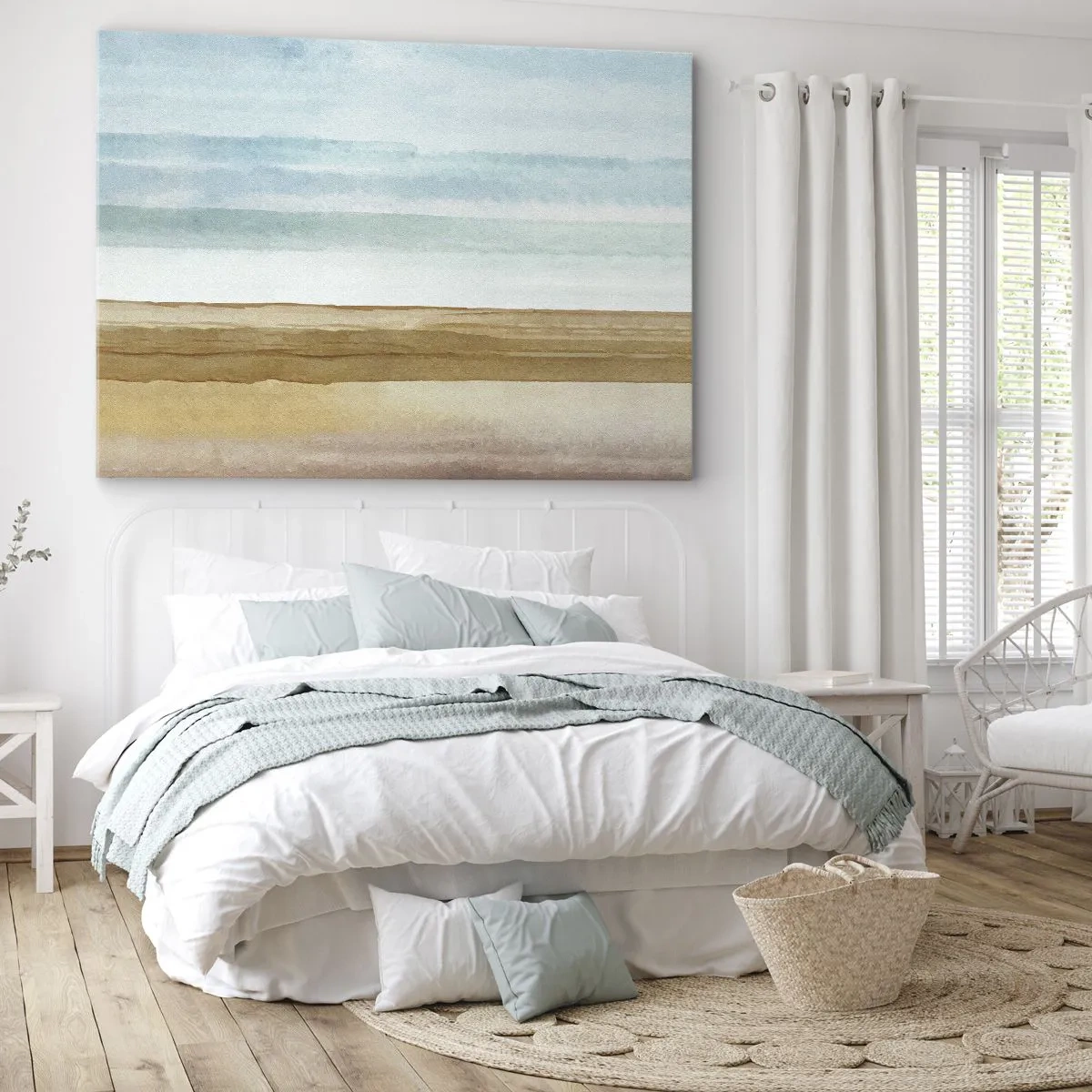 Quadro su tela - Stampe su Tela - Paesaggio astratto di spiaggia in tonalità pastello - 70x50cm - Rilassamento - Decorazione murale moderna per soggiorno e camera da letto ARTTOR
