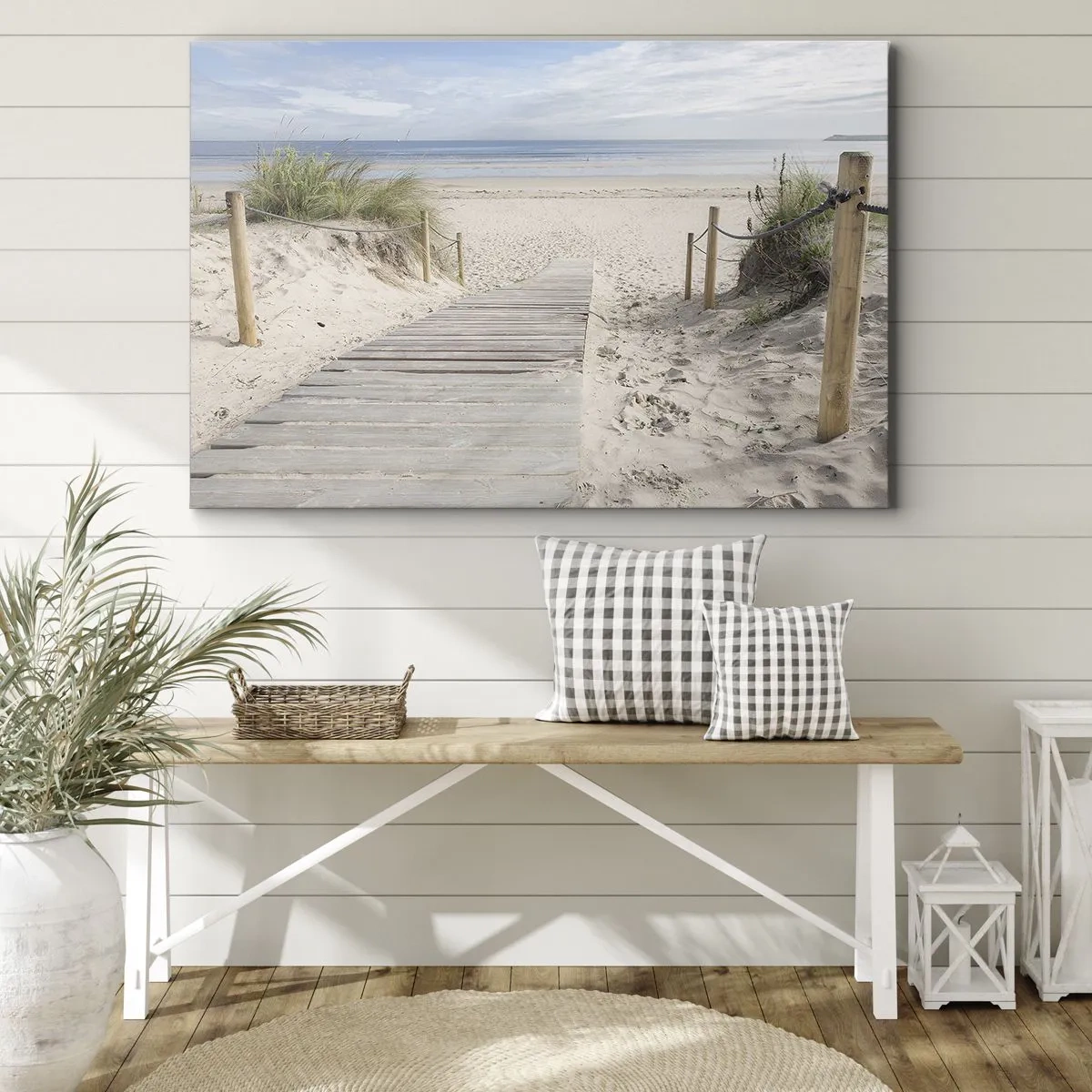 Quadro su tela - Stampe su Tela - Un sentiero di assi che conduce a una spiaggia sabbiosa - 100x70cm - Fino all'orizzonte - Decorazione murale moderna per soggiorno e camera da letto ARTTOR