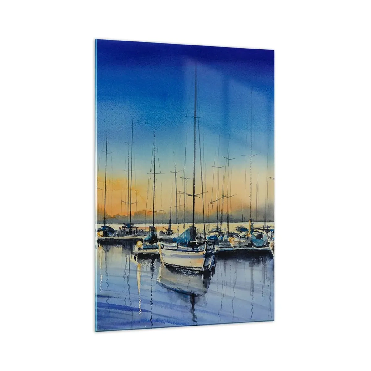 Quadro su vetro - Porto degli yacht al tramonto con riflessi sull'acqua - 70x100cm - La fine di una buona giornata - Decorazione murale moderna per soggiorno e camera da letto ARTTOR
