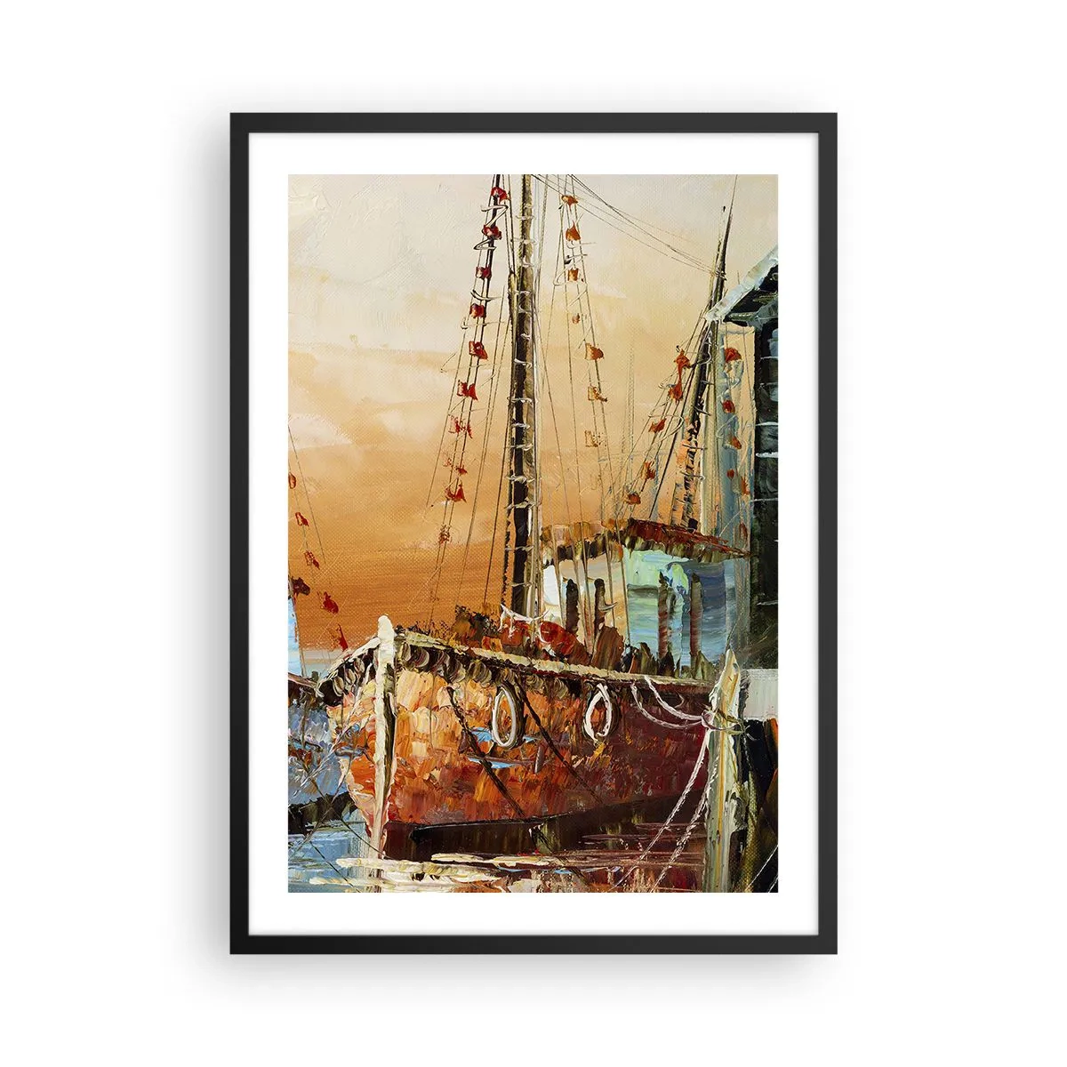 Poster in cornice nera - Una nave a vela sullo sfondo del sole al tramonto - 50x70cm - Ritorno tranquillo - Decorazione murale moderna per soggiorno e camera da letto ARTTOR