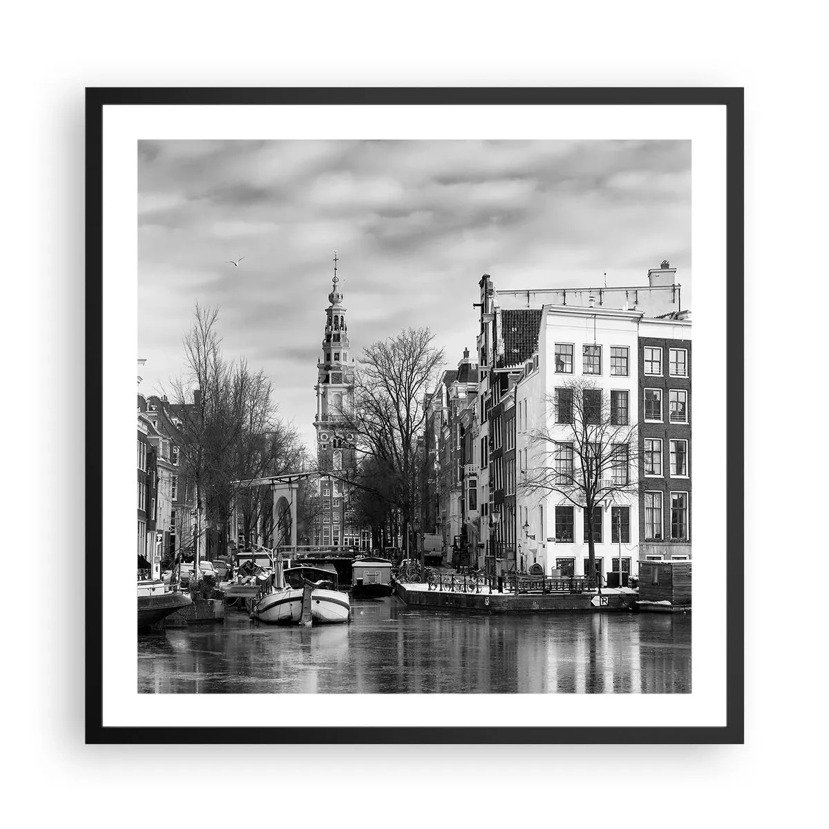 Poster in cornice nera - Atmosfera di Amsterdam - 60x60 cm