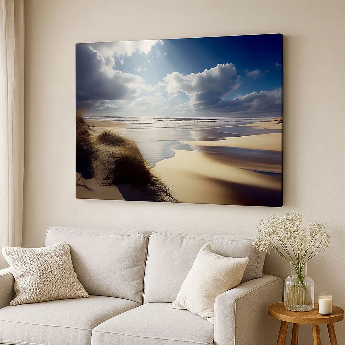 Quadro su tela - Stampe su Tela - Una spiaggia selvaggia con dune e cieli azzurri - 70x50cm - Spiaggia incontaminata - Decorazione murale moderna per soggiorno e camera da letto ARTTOR