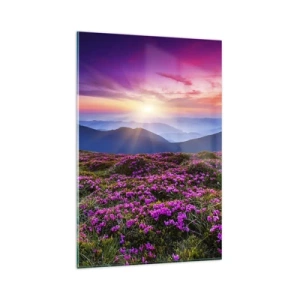 Quadro su vetro - Prato di montagna con fiori al tramonto - 80x120cm - Il profumo dei fiori freschi del campo - Decorazione murale moderna per soggiorno e camera da letto ARTTOR