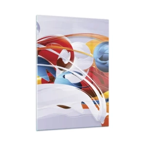 Quadro su vetro - Una composizione astratta di forme e linee colorate. - 50x70cm - La danza degli elementi - Decorazione murale moderna per soggiorno e camera da letto ARTTOR