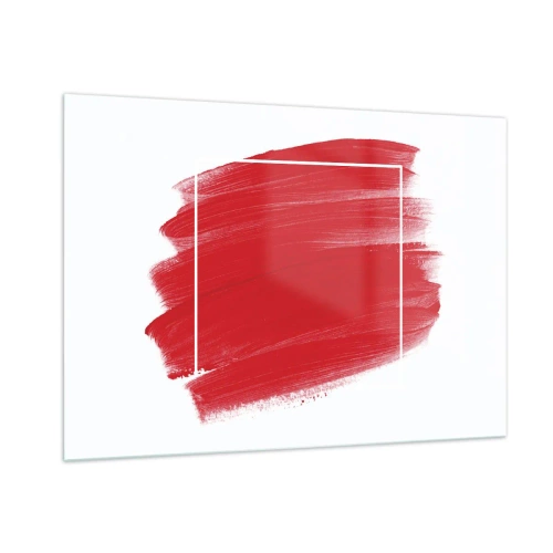 Quadro su vetro - Macchia rossa astratta con cornice bianca - 100x70cm - Fuori dagli schemi - Decorazione murale moderna per soggiorno e camera da letto ARTTOR