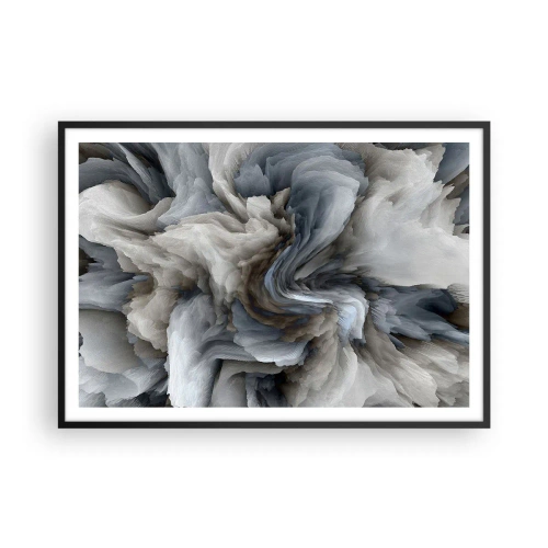 Poster in cornice nera - Vortice astratto nei toni del grigio e del blu - 100x70cm - Pietra in fiore - Decorazione murale moderna per soggiorno e camera da letto ARTTOR