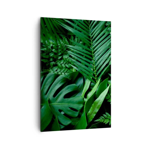 Quadro su tela - Stampe su Tela - Foglie tropicali verdi in una composizione densa e naturale - 70x100cm - Avvolti nel verde - Decorazione murale moderna per soggiorno e camera da letto ARTTOR