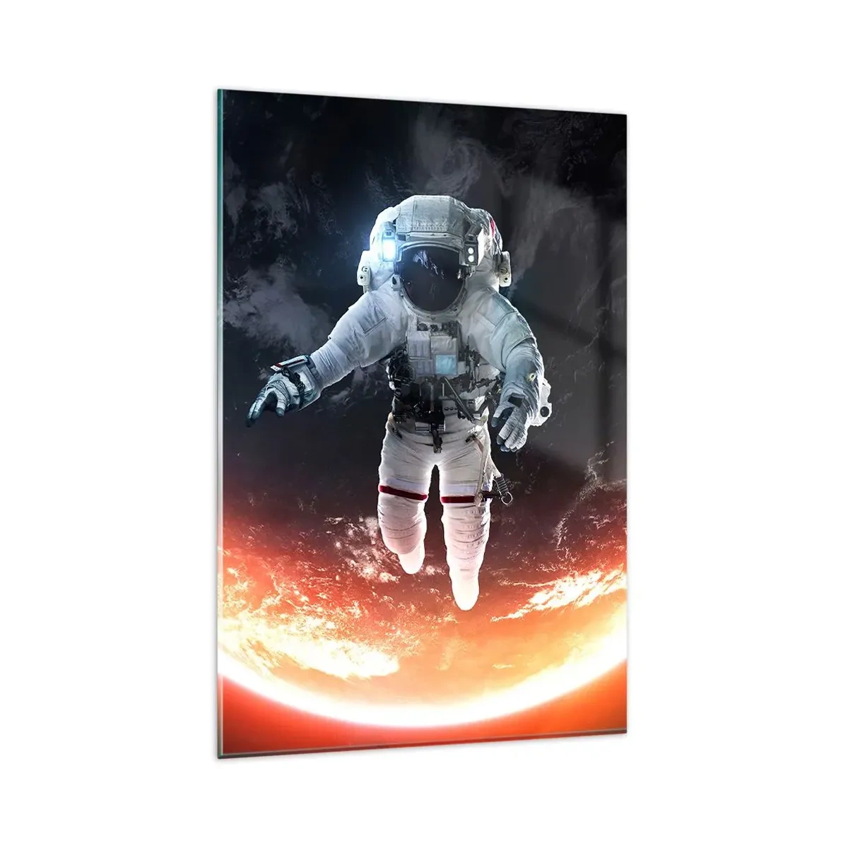 Quadro su vetro - Un astronauta che fluttua sopra una Terra illuminata dal sole - 80x120cm - Posso restare ancora un po'? - Decorazione murale moderna per soggiorno e camera da letto ARTTOR
