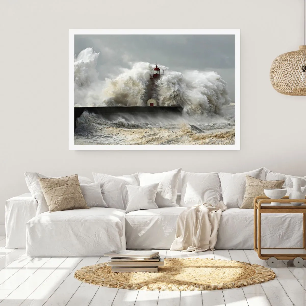 Poster - Un faro circondato da onde agitate durante una tempesta - 100x70cm - L'ira dell'oceano - Decorazione murale moderna per soggiorno e camera da letto ARTTOR
