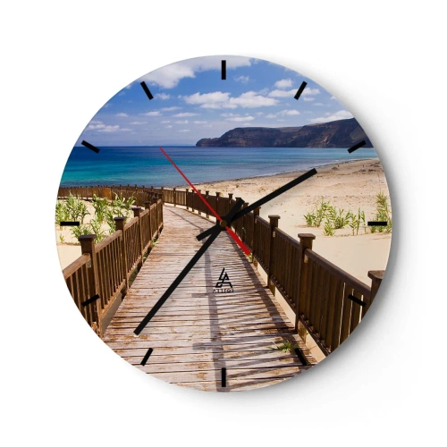 Orologio da parete - Orologio in Vetro - Una passerella di legno che conduce alla spiaggia in riva al mare blu - 30x30cm - Portami alle isole fortunate - Decorazione murale moderna per soggiorno, cucina e camera da letto ARTTOR