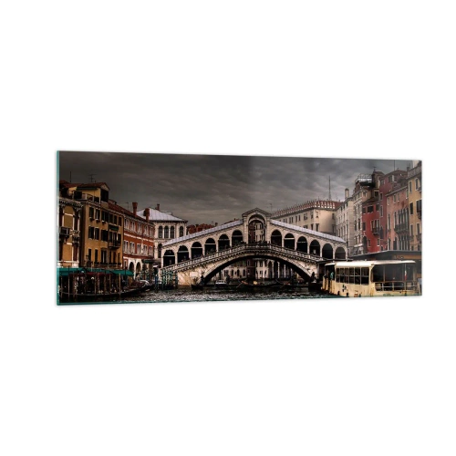 Quadro su vetro - Ponte di Rialto a Venezia sul Canal Grande, architettura classica. - 140x50cm - Promessa di una sera a Venezia - Decorazione murale moderna per soggiorno e camera da letto ARTTOR