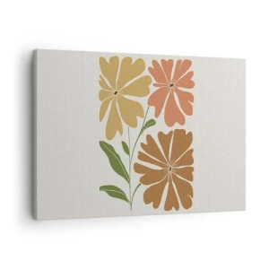 Quadro su tela - Stampe su Tela - Tre fiori dai colori caldi su uno sfondo chiaro - 70x50cm - Natura e geometria - Decorazione murale moderna per soggiorno e camera da letto ARTTOR