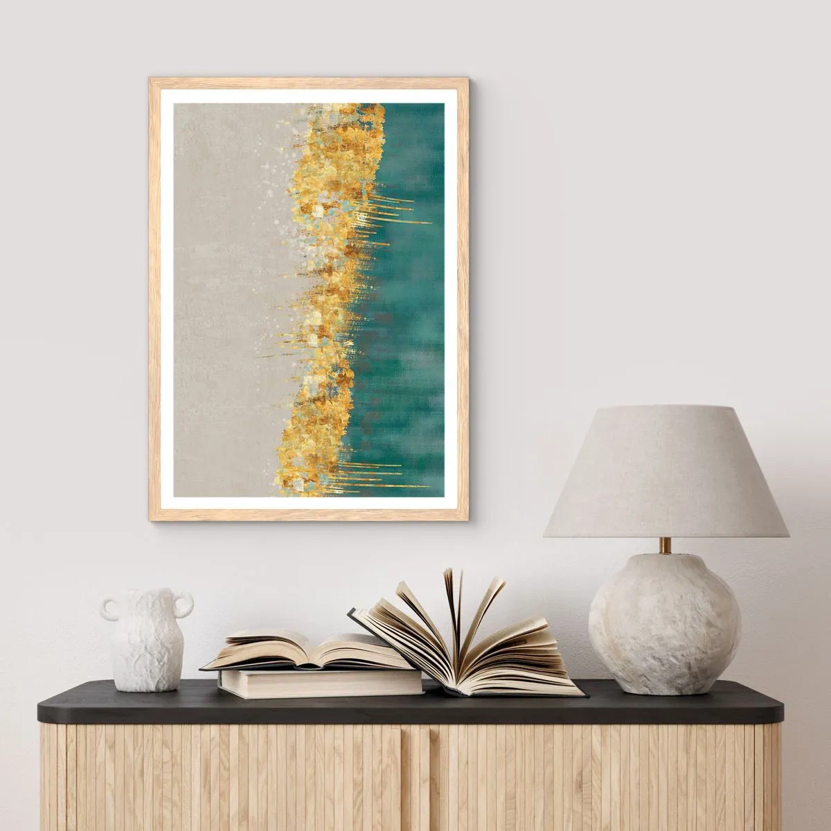 Poster in cornice rovere chiaro - Confine dorato - 61x91 cm