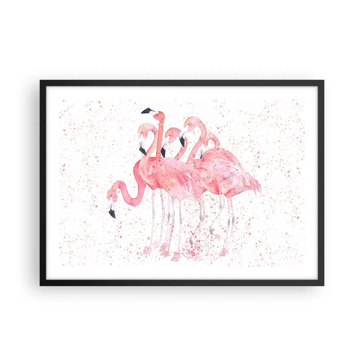 Poster in cornice nera - Fenicotteri rosa in stile acquerello artistico - 70x50cm - Gruppo in rosa - Decorazione murale moderna per soggiorno e camera da letto ARTTOR