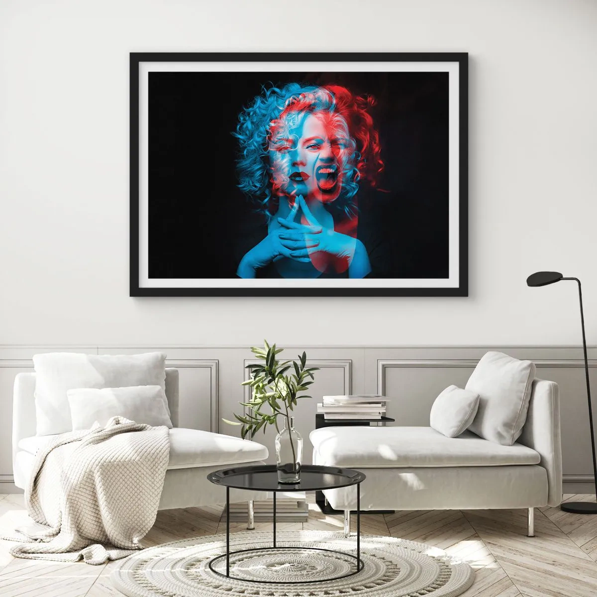 Poster in cornice nera - Doppio ritratto di donna in rosso e blu - 100x70cm - Alter ego - Decorazione murale moderna per soggiorno e camera da letto ARTTOR