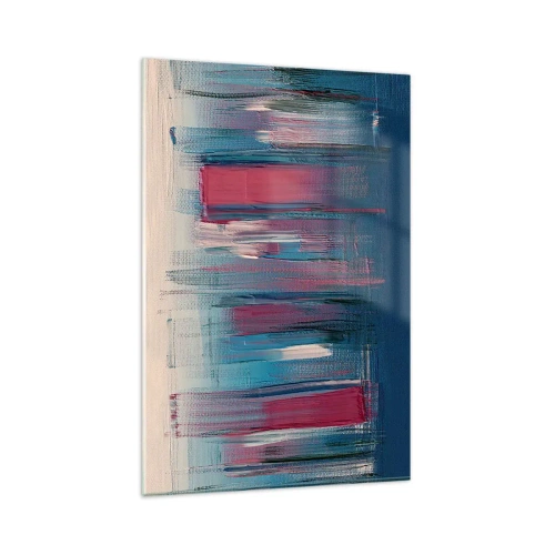 Quadro su vetro - Forme verticali astratte nelle tonalità del blu e del rosso - 80x120cm - Composizione verticale in blu e rosso - Decorazione murale moderna per soggiorno e camera da letto ARTTOR