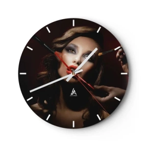 Orologio da parete - Orologio in Vetro - Ritratto di una donna che si trucca - 30x30cm - Bella sognante - Decorazione murale moderna per soggiorno, cucina e camera da letto ARTTOR