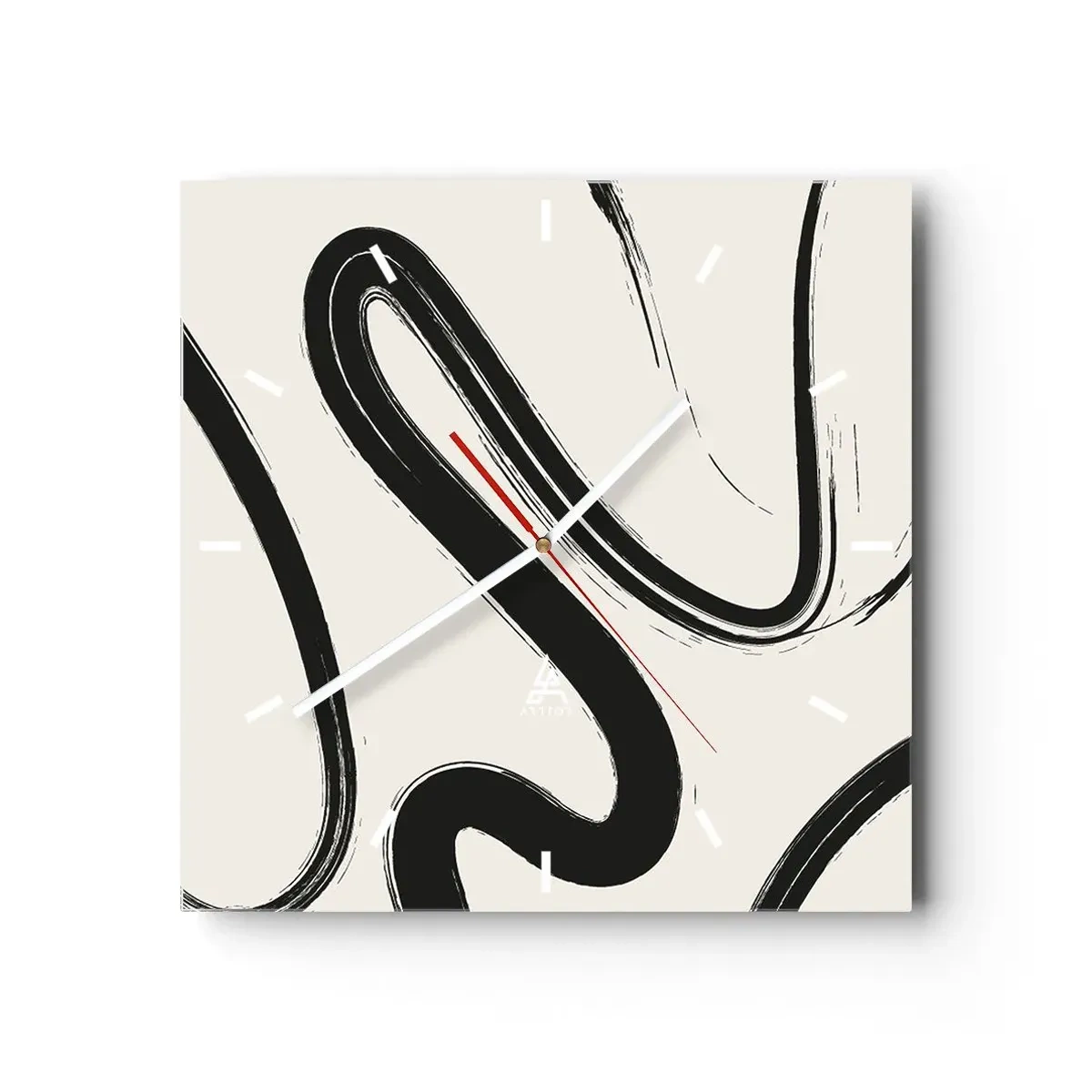 Orologio da parete - Orologio in Vetro - Linee curve in bianco e nero su uno sfondo chiaro - 30x30cm - Capriccio bianco e nero - Decorazione murale moderna per soggiorno e camera da letto ARTTOR