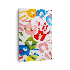 Quadro su tela - Stampe su Tela - Impronte di mani colorate su sfondo bianco - 70x100cm - Segui le tracce - Decorazione murale moderna per soggiorno e camera da letto ARTTOR