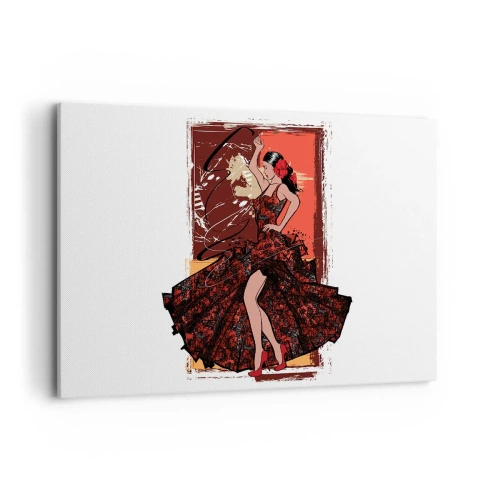 Quadro su tela - Stampe su Tela - Una ballerina in un abito rosso e nero su uno sfondo artistico - 120x80cm - Al ritmo del cuore - Decorazione murale moderna per soggiorno e camera da letto ARTTOR