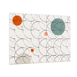 Quadro su vetro - Cerchi colorati e linee nere su uno sfondo chiaro in stile pop art. - 70x50cm - Nello spirito della pop-art - Decorazione murale moderna per soggiorno e camera da letto ARTTOR