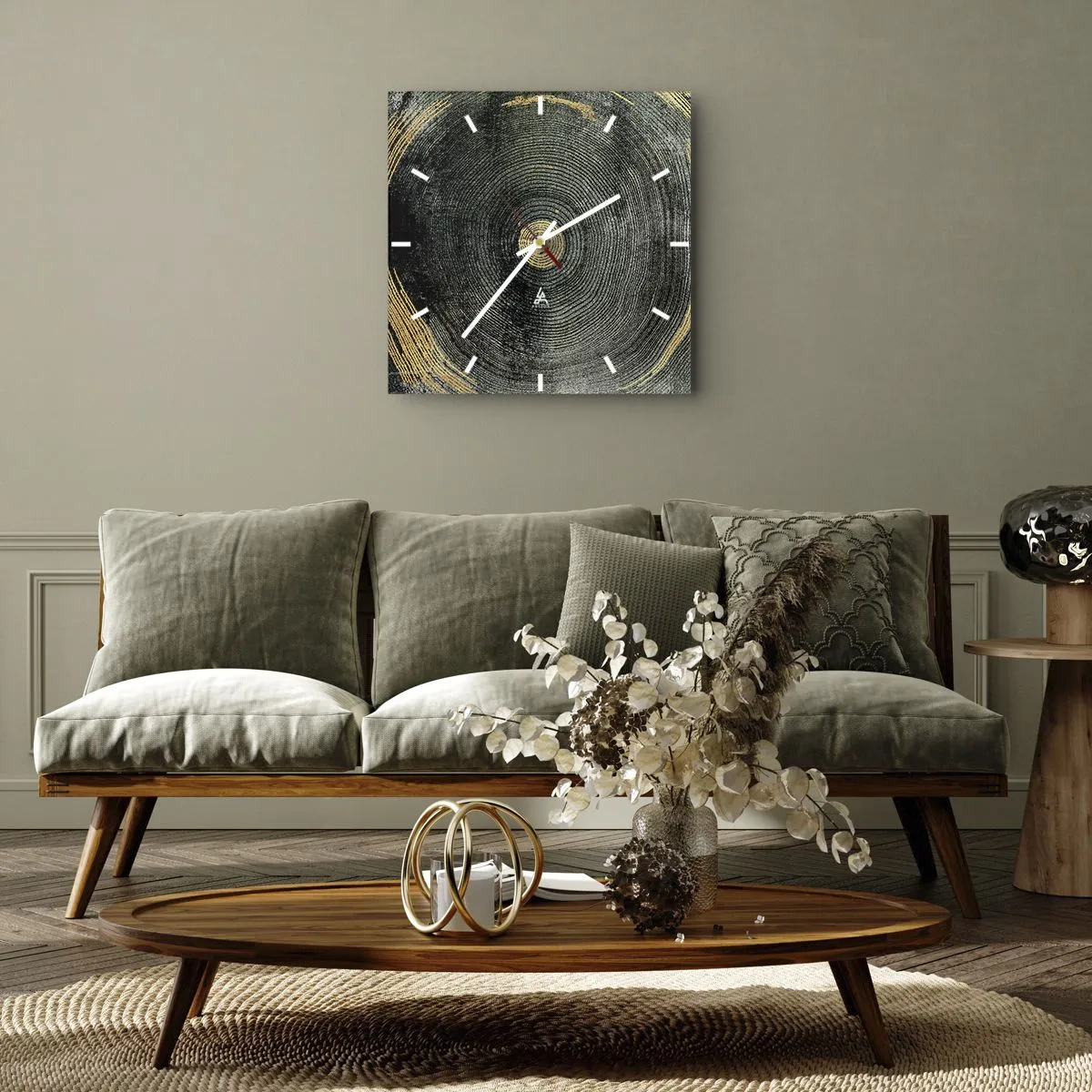 Orologio da parete - Orologio in Vetro - Cerchi concentrici con accenti dorati - 30x30cm - Cambiamento e persistenza - Decorazione murale moderna per soggiorno e camera da letto ARTTOR