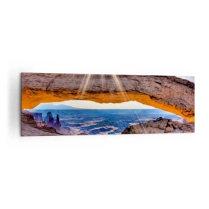 Quadro su tela - Stampe su Tela - Arco di roccia che domina il canyon all'alba - 160x50cm - Attraverso il portale di roccia - Decorazione murale moderna per soggiorno e camera da letto ARTTOR
