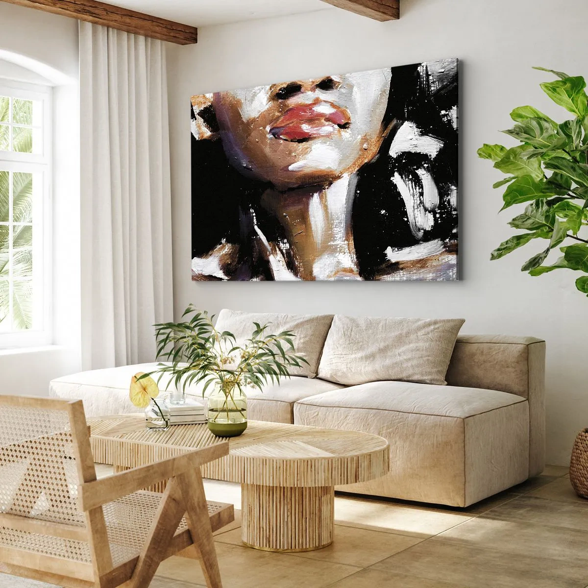 Quadro su tela - Stampe su Tela - Ritratto di una donna in stile pittorico espressivo su uno sfondo scuro - 70x50cm - Orgoglio senza pregiudizio - Decorazione murale moderna per soggiorno e camera da letto ARTTOR