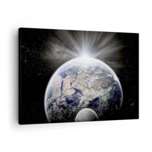 Quadro su tela - Stampe su Tela - Terra e Luna illuminate dal bagliore dello spazio - 70x50cm - In pieno splendore - Decorazione murale moderna per soggiorno e camera da letto ARTTOR