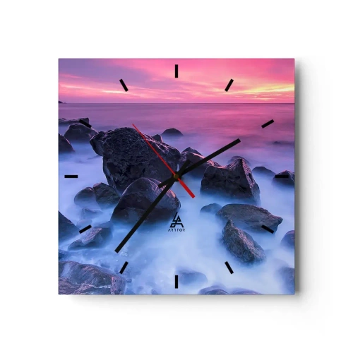 Orologio da parete - Orologio in Vetro - Costa rocciosa al tramonto - 30x30cm - Nascita nella luce e nella nebbia - Decorazione murale moderna per soggiorno e camera da letto ARTTOR