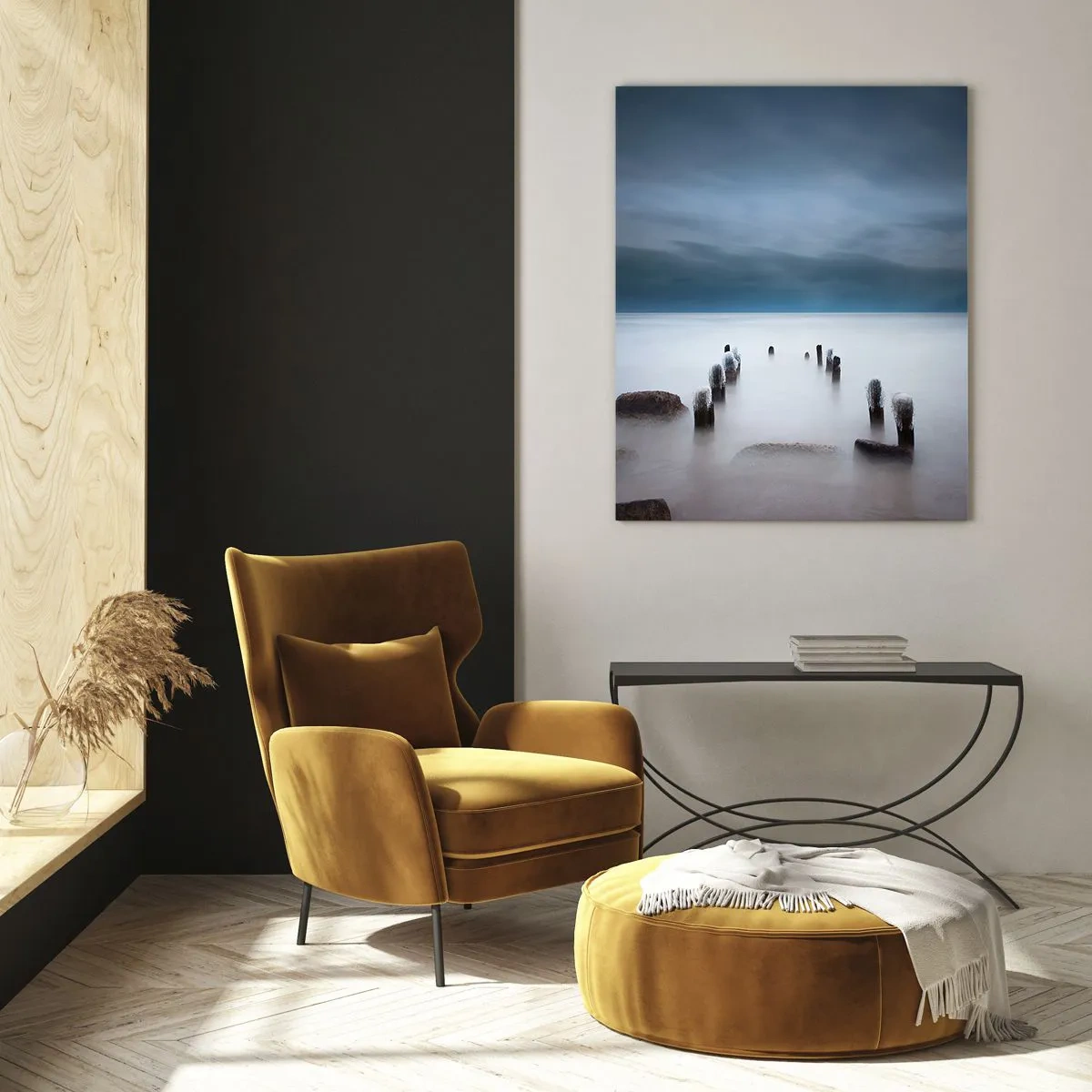 Quadro su vetro - Il vecchio molo sullo sfondo di un mare calmo - 80x120cm - Lago pensieroso - Decorazione murale moderna per soggiorno e camera da letto ARTTOR