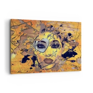 Quadro su tela - Stampe su Tela - Ritratto astratto di una donna nei toni del giallo oro - 100x70cm - Bellezza solare - Decorazione murale moderna per soggiorno e camera da letto ARTTOR