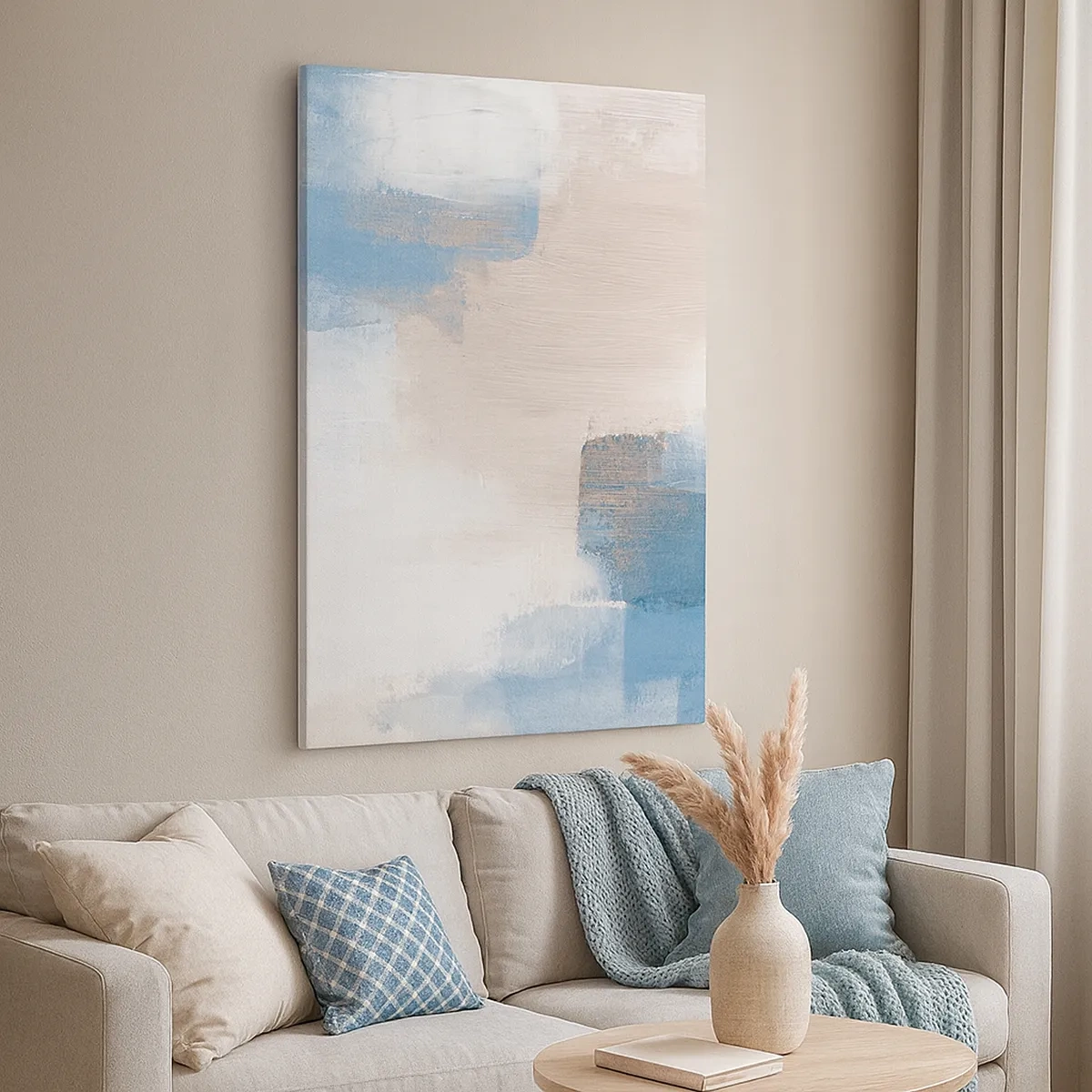 Quadro su tela - Stampe su Tela - Forme astratte nei toni del blu e del beige - 50x70cm - Astrazione rosa coperta dal blu - Decorazione murale moderna per soggiorno e camera da letto ARTTOR