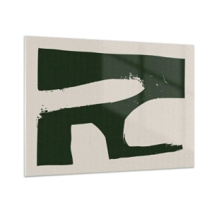 Quadro su vetro - Astrazione minimalista con pennellate verde scuro - 100x70cm - Golfi di bianco - Decorazione murale moderna per soggiorno e camera da letto ARTTOR