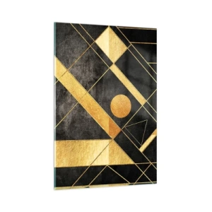 Quadro su vetro - Forme geometriche nei toni dell'oro e del nero - 80x120cm - Sole del deserto - Decorazione murale moderna per soggiorno e camera da letto ARTTOR