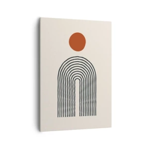 Quadro su tela - Stampe su Tela - Moderno motivo astratto con linee e un cerchio rosso - 50x70cm - Magnetismo di forme e colori - Decorazione murale moderna per soggiorno e camera da letto ARTTOR