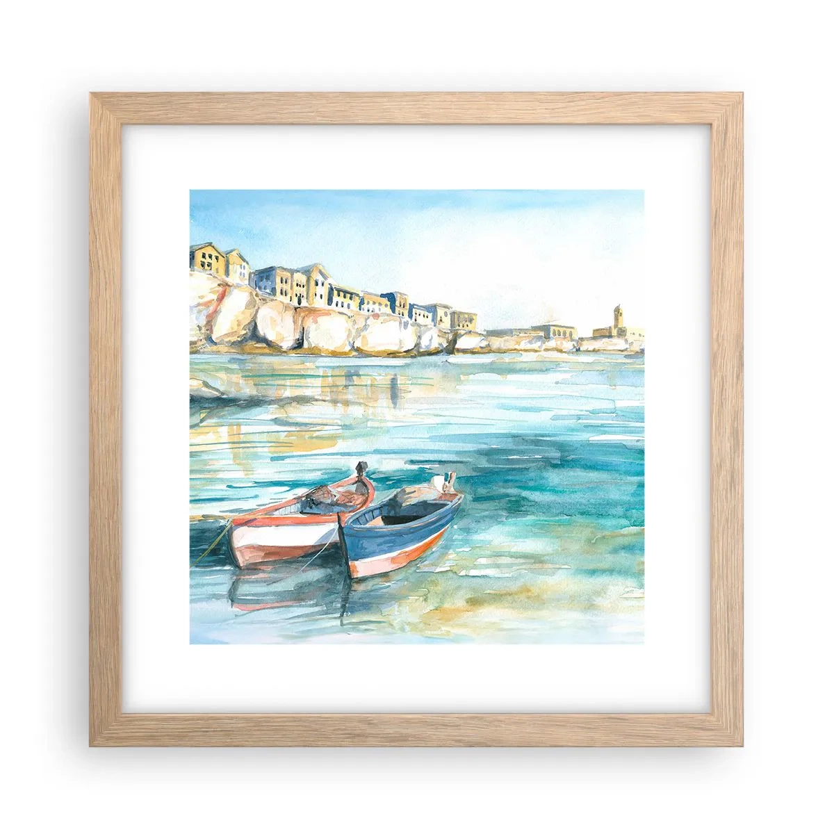 Poster in cornice rovere chiaro - Paesaggio in azzurro - 30x30 cm