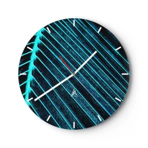 Orologio da parete - Orologio in Vetro - Primo piano di una foglia di palma nelle tonalità del verde e del turchese. - 30x30cm - La struttura del verde - Decorazione murale moderna per soggiorno, cucina e camera da letto ARTTOR