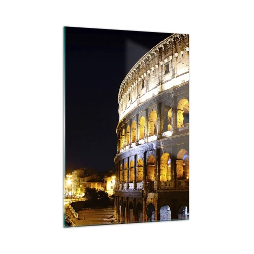 Quadro su vetro - Il Colosseo di notte con gli archi illuminati - 50x70cm - È tempo di iniziare i giochi - Decorazione murale moderna per soggiorno e camera da letto ARTTOR