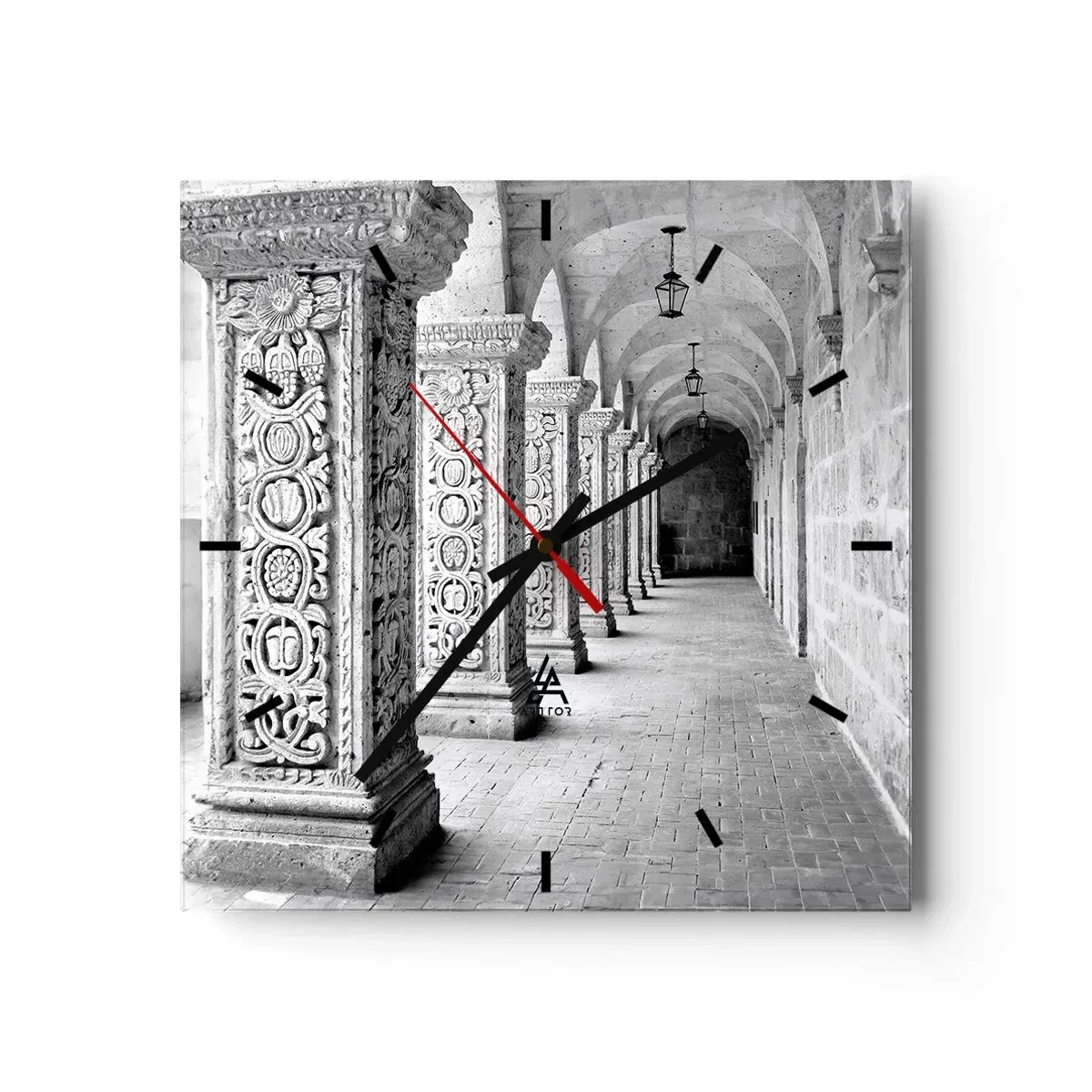 Orologio da parete - Orologio in Vetro - Colonne storiche in uno scatto monocromatico - 30x30cm - Dove porterà? - Decorazione murale moderna per soggiorno e camera da letto ARTTOR